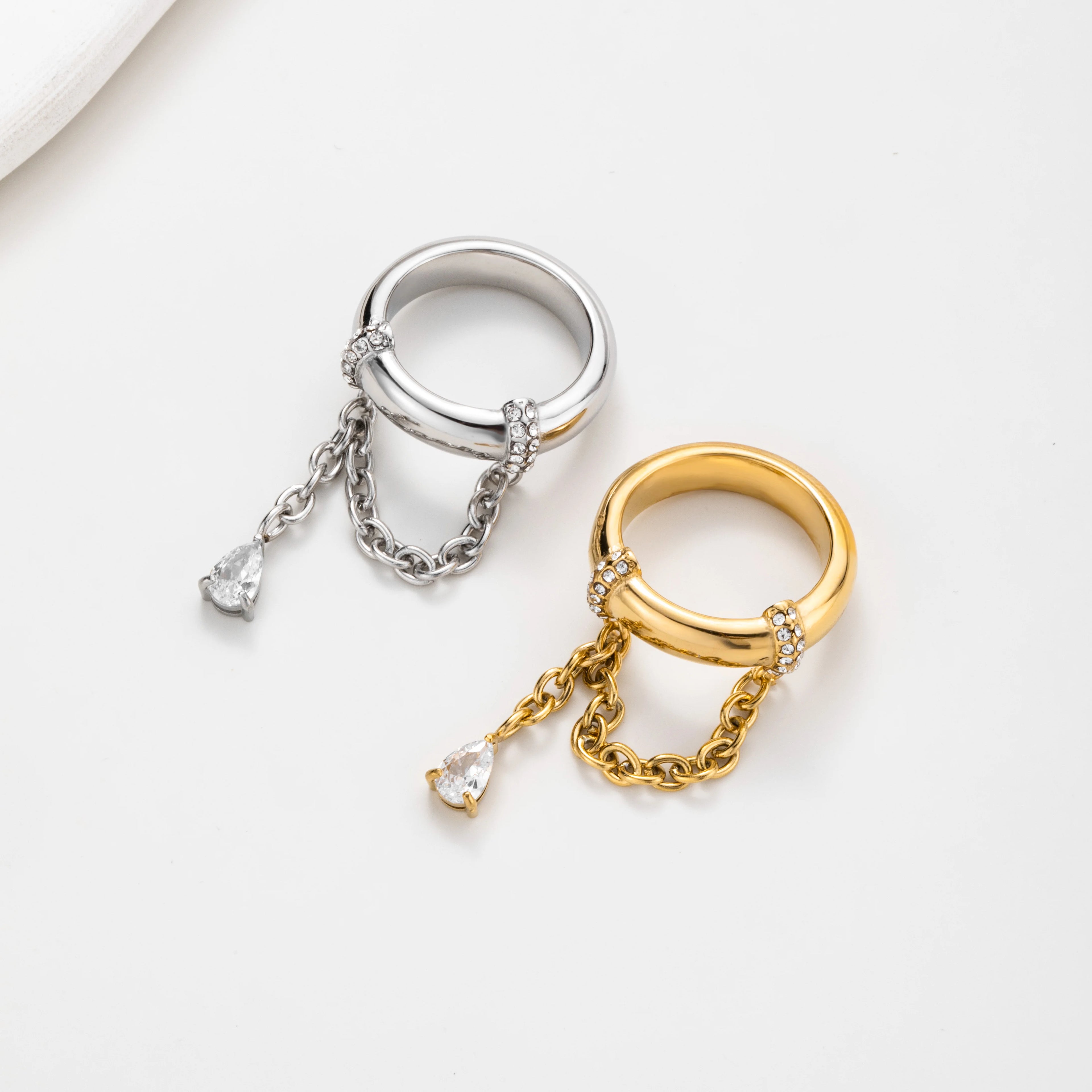 Chain Ring Water Drop Pendant