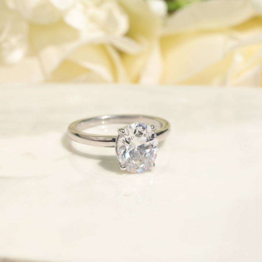 Sterling Silver Rings 3ct Oval Cut Zirconia Diamond Ring