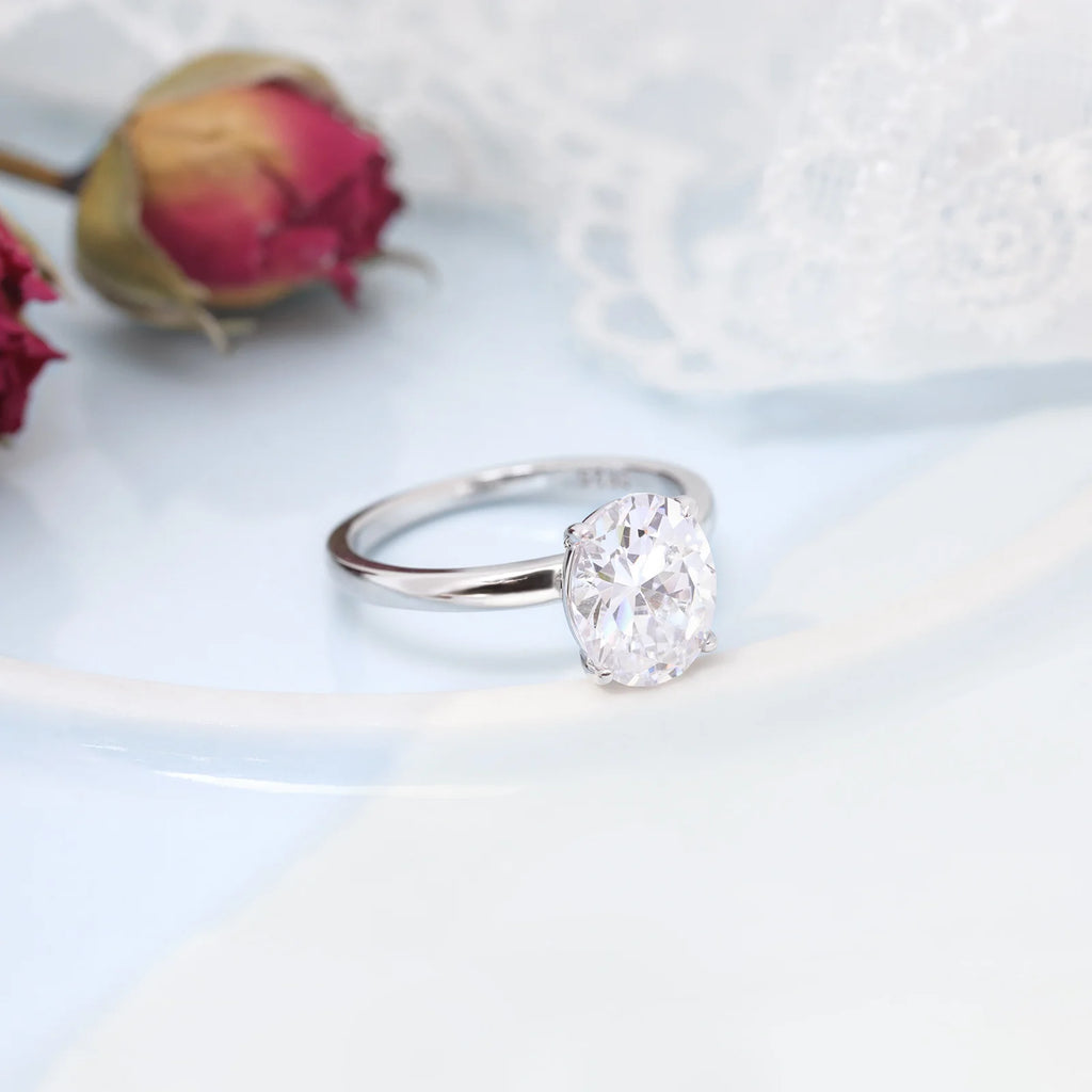 Sterling Silver Rings 3ct Oval Cut Zirconia Diamond Ring