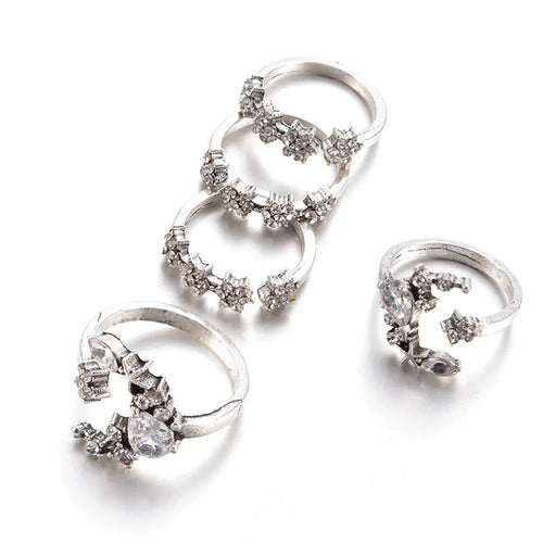 5 Knuckle Silver Bohemian Vintage Gem Crystal