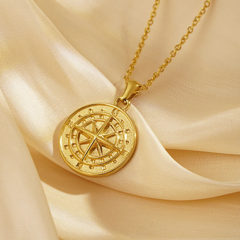 18k Gold Plated Compass Necklace