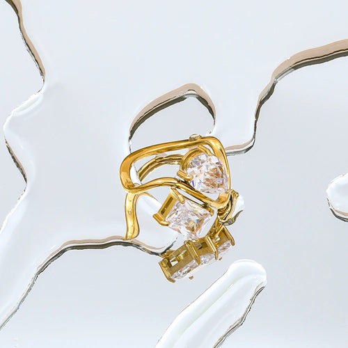 18K Gold Plated Ring with Water Drop Rectangle Zircon