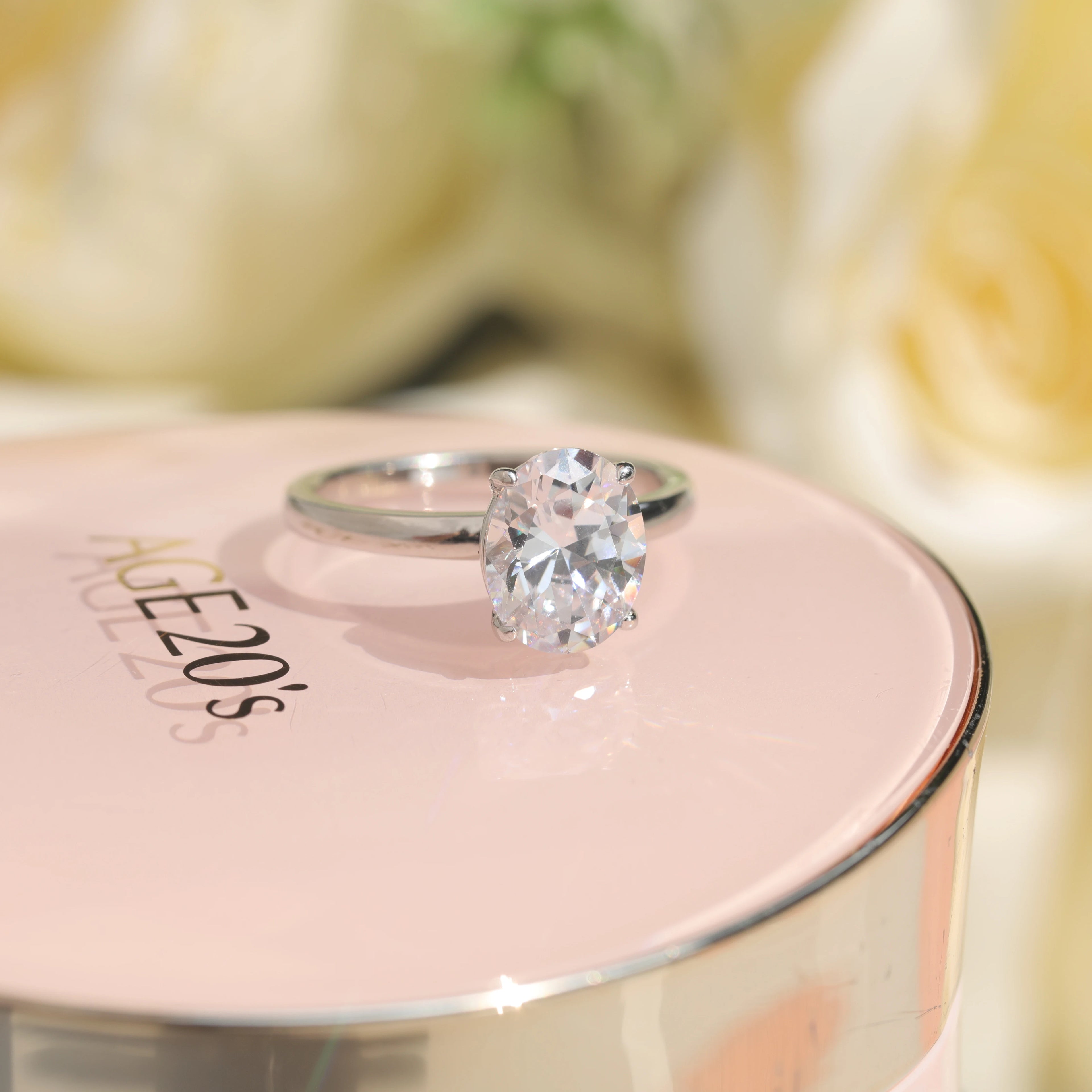 Sterling Silver Rings 3ct Oval Cut Zirconia Diamond Ring