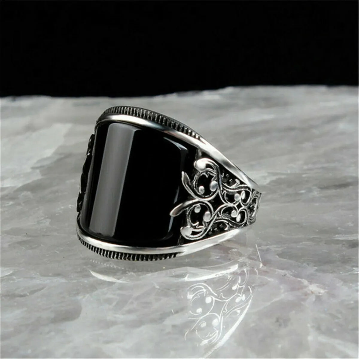 Black & chrome chunky ring