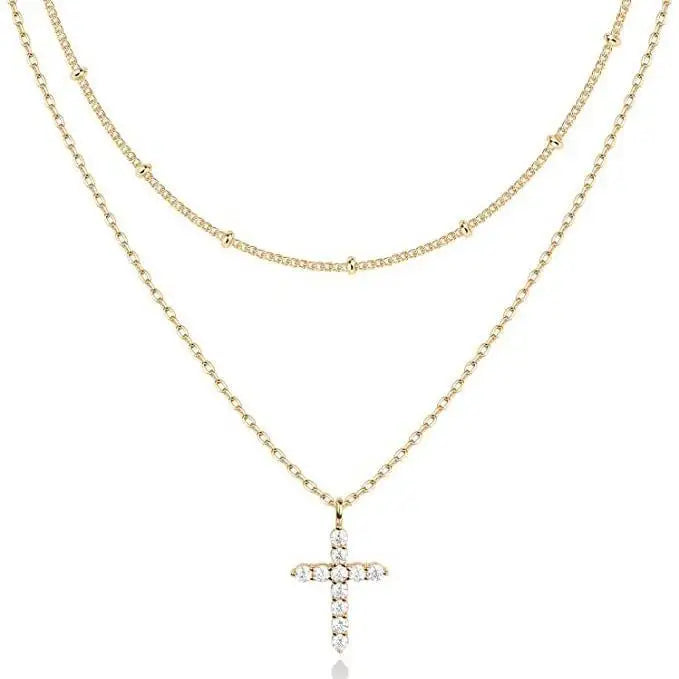 18K Gold Plated Double-Layer Cross Necklace
