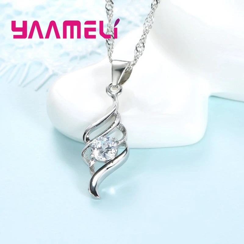 Silver Pendant Necklace & Hoop Earring