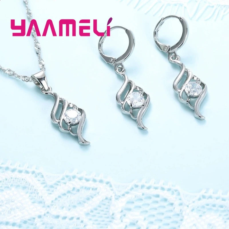 Silver Pendant Necklace & Hoop Earring