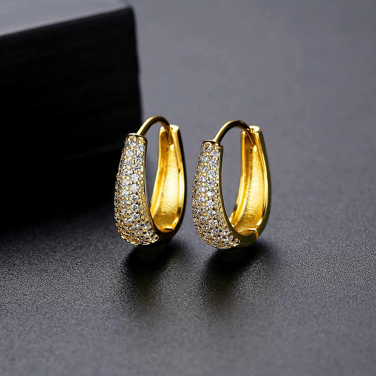 Diamond,Gold Plated Hoop Earring