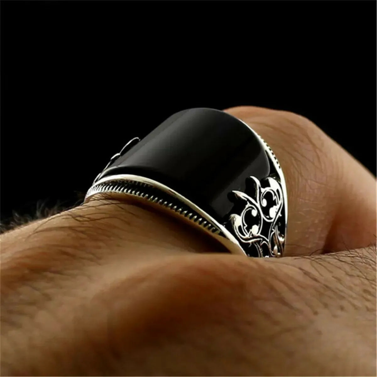Black & chrome chunky ring