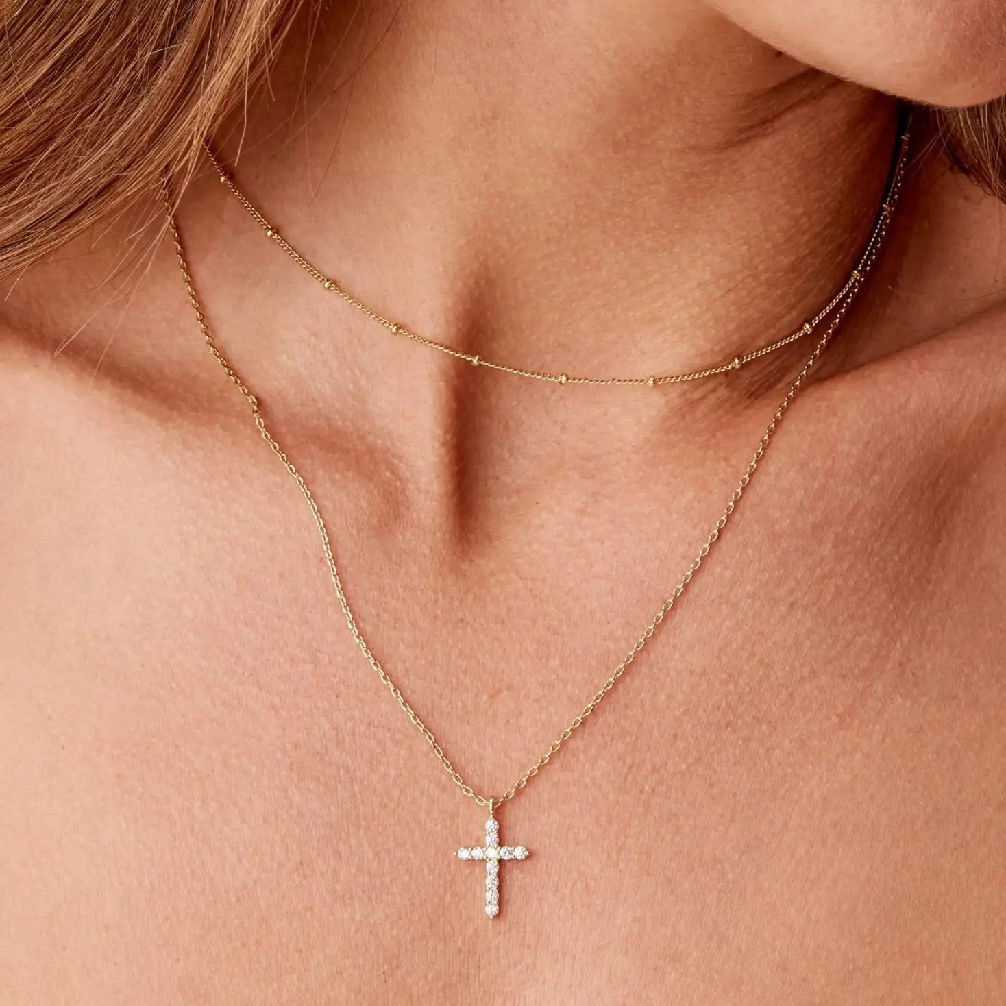 18K Gold Plated Double-Layer Cross Necklace