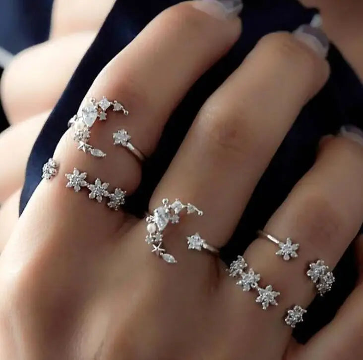 5 Knuckle Silver Bohemian Vintage Gem Crystal
