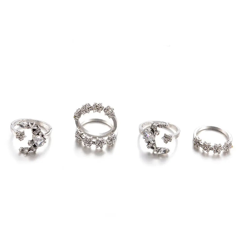 5 Knuckle Silver Bohemian Vintage Gem Crystal