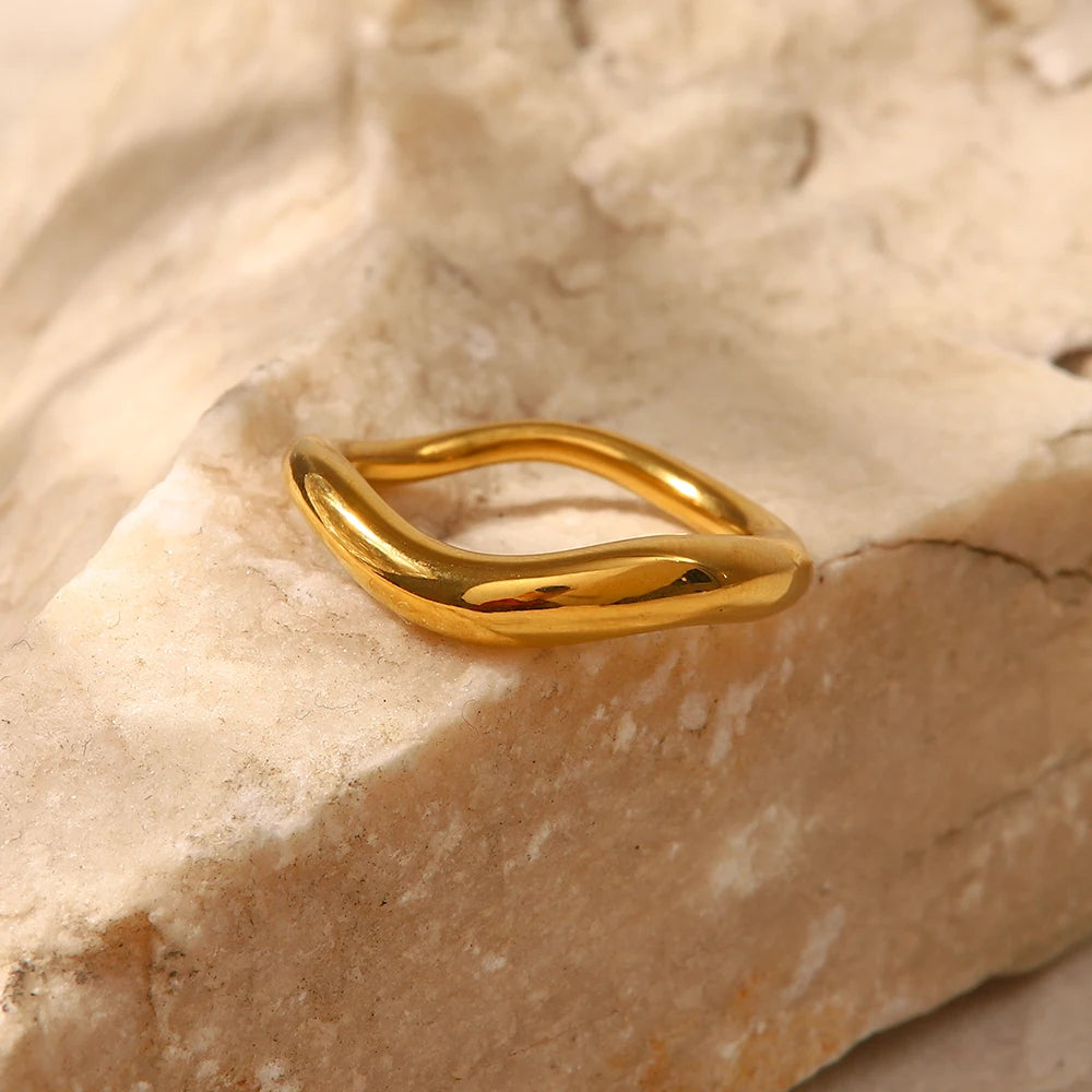 Geometric 18K Gold Plated Stainless Steel Ring Waterproof