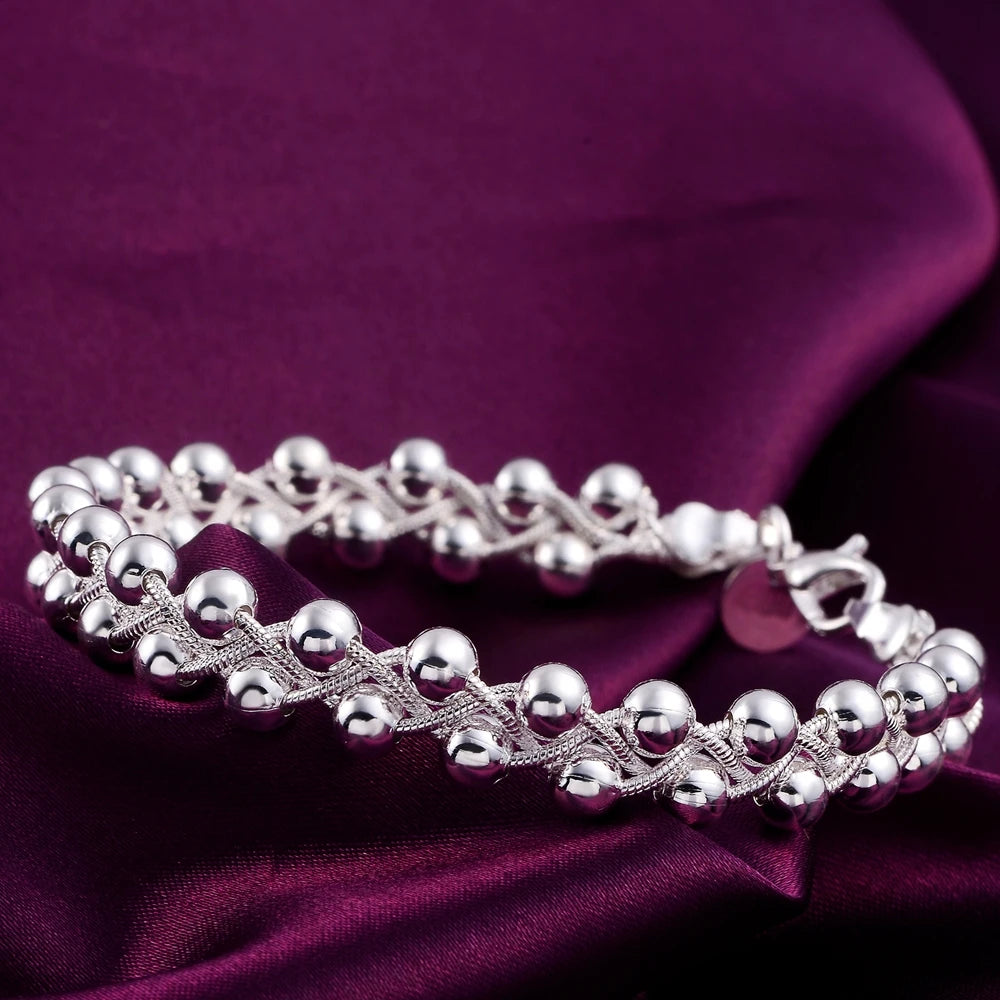 Sterling silver Bracelet Braided beads chain