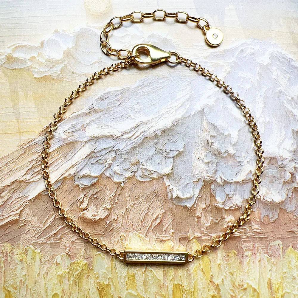 Gold Bracelet with White Stones