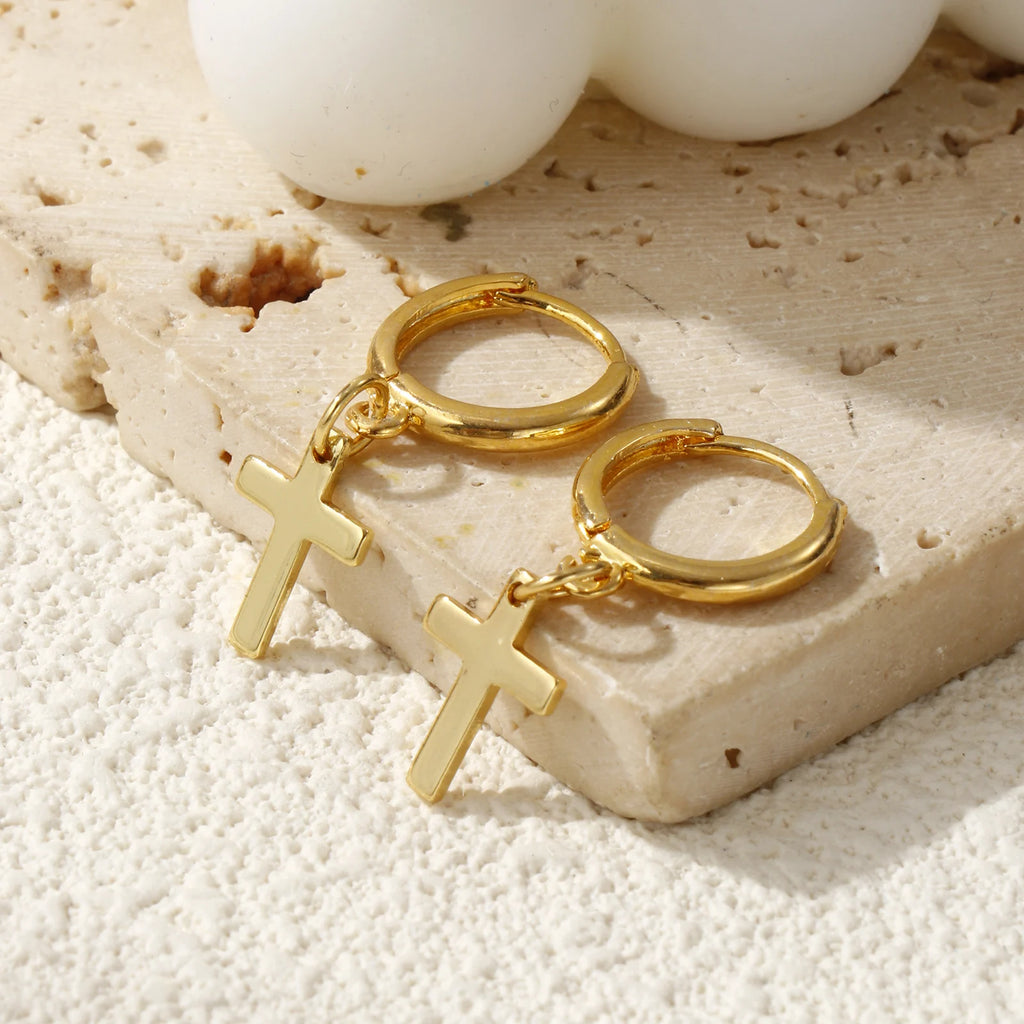 18K Gold Plated Cross Hoop Earring