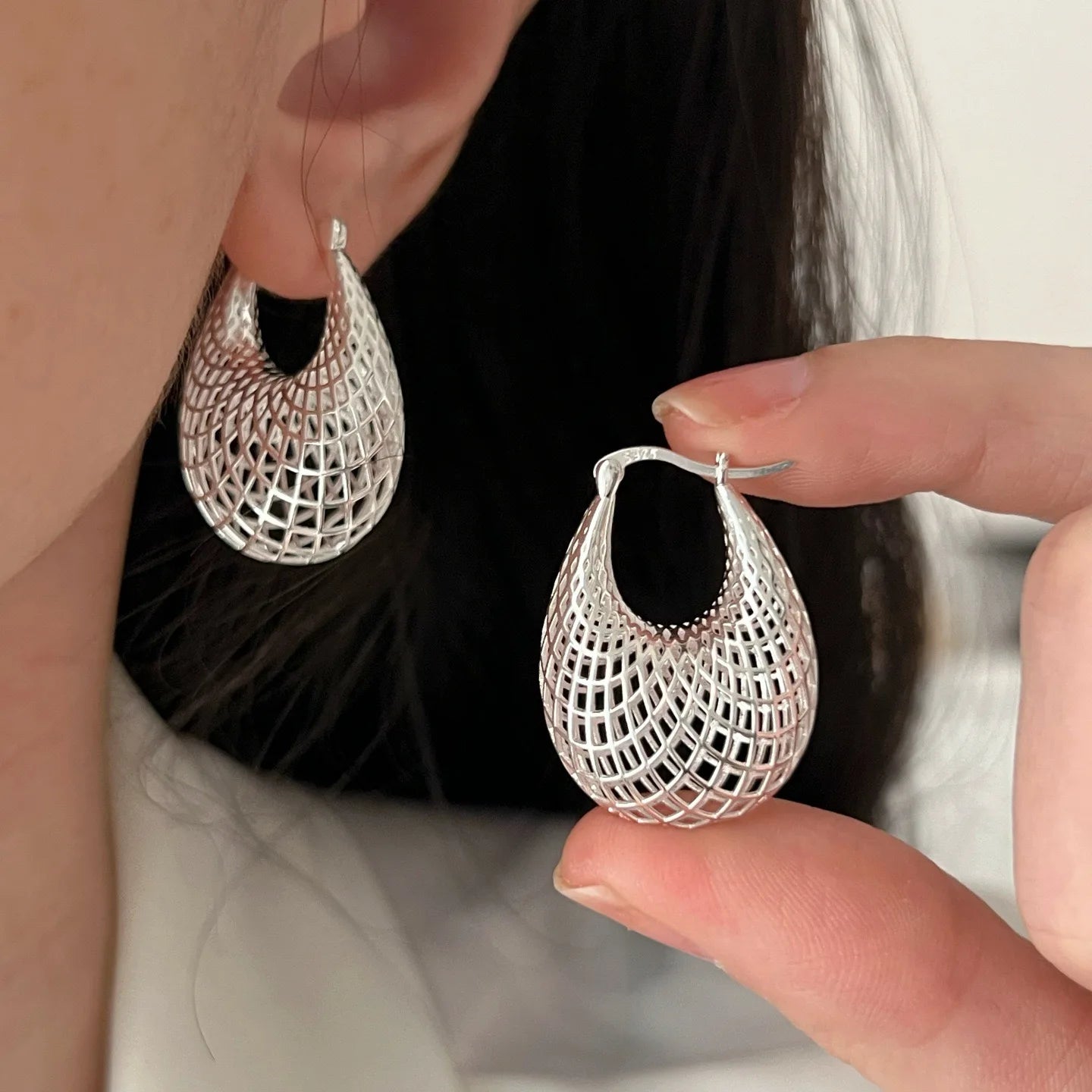 Silver Vintage Earrings Big Web