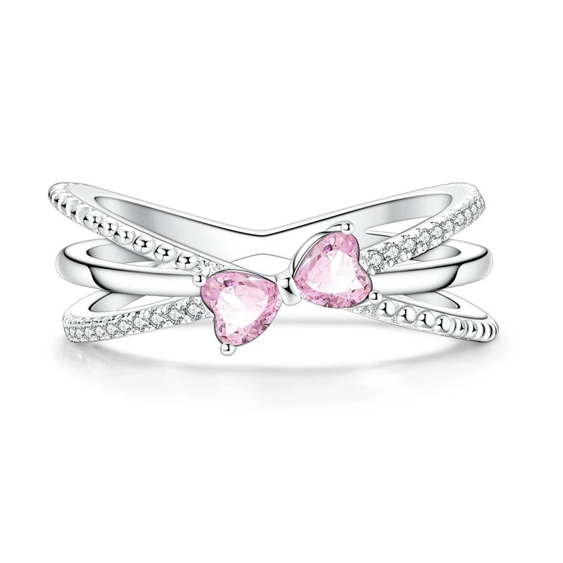 Silver pink Bow Ring
