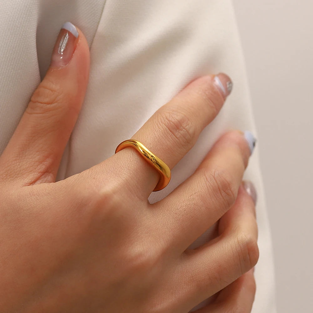 Geometric 18K Gold Plated Stainless Steel Ring Waterproof