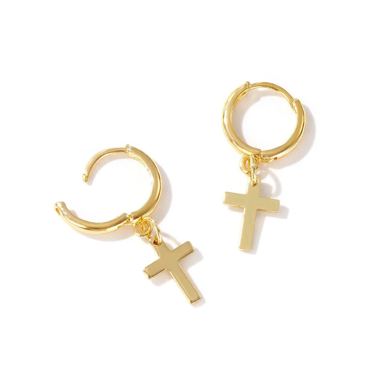 18K Gold Plated Cross Hoop Earring