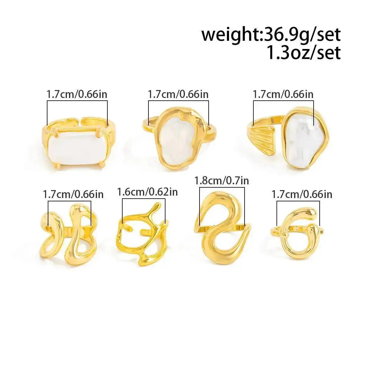 7Pcs/set Punk Geometric Rings Pearl