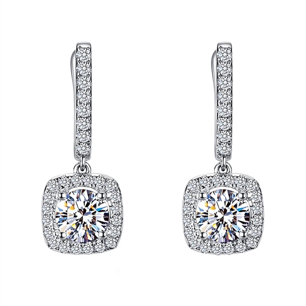 Sterling Silver Square Crystal Statement Drop Earrings