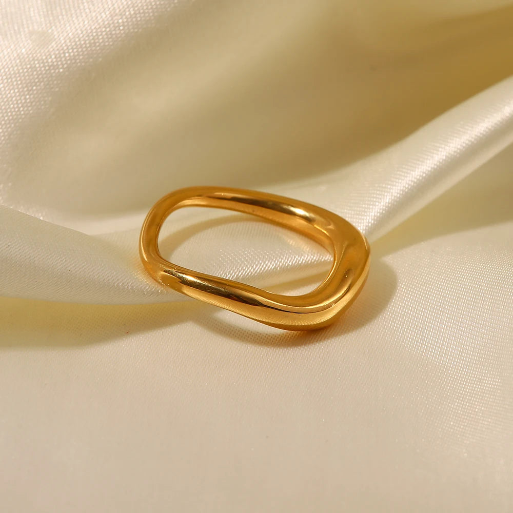 Geometric 18K Gold Plated Stainless Steel Ring Waterproof