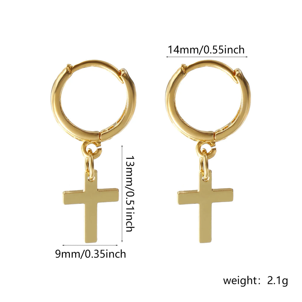 18K Gold Plated Cross Hoop Earring