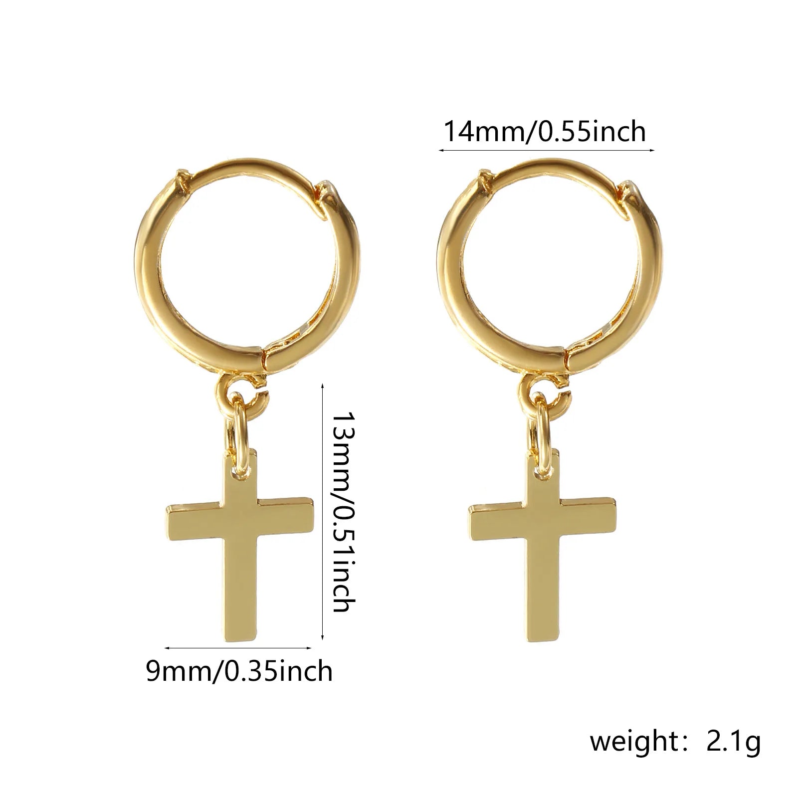 18K Gold Plated Cross Hoop Earring