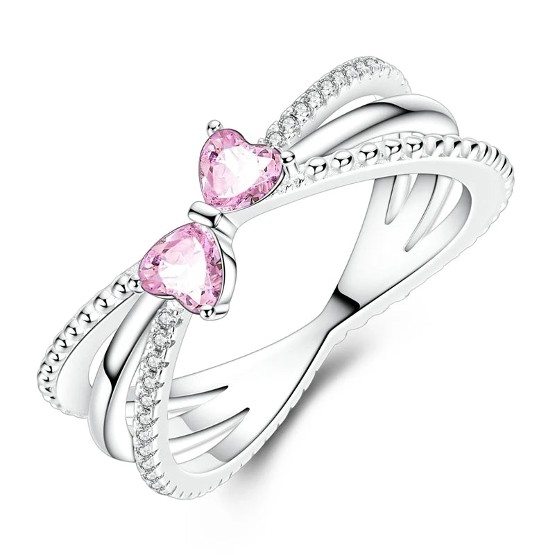 Silver pink Bow Ring
