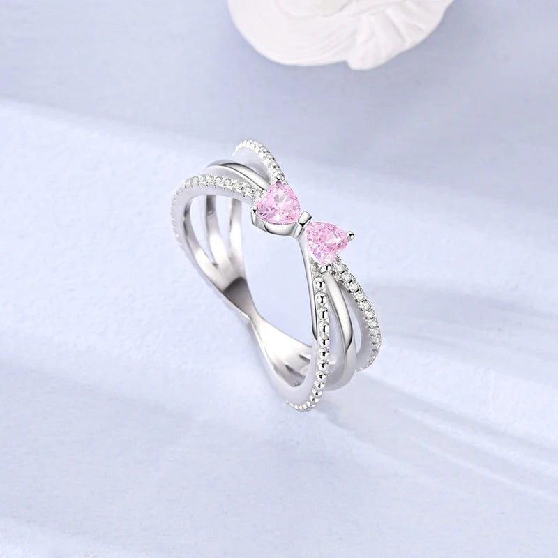 Silver pink Bow Ring