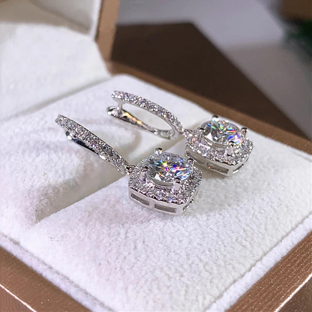 Sterling Silver Square Crystal Statement Drop Earrings