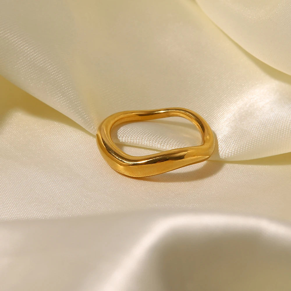 Geometric 18K Gold Plated Stainless Steel Ring Waterproof