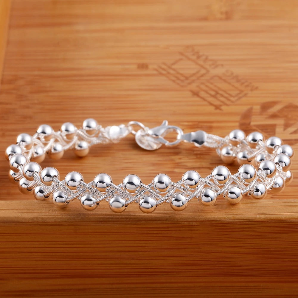 Sterling silver Bracelet Braided beads chain
