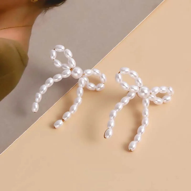 Pearl Bowknot Stud Earrings
